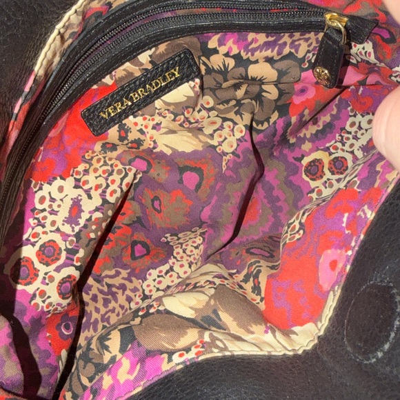 Vera Bradley Black Quilted Leather Satchel Floral Lining Shoulder Bag Classy - Picture 4 of 17